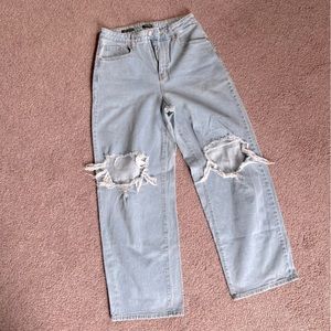 High rise wide leg light wash distressed torn knee jeans sz 10 30 wild fable